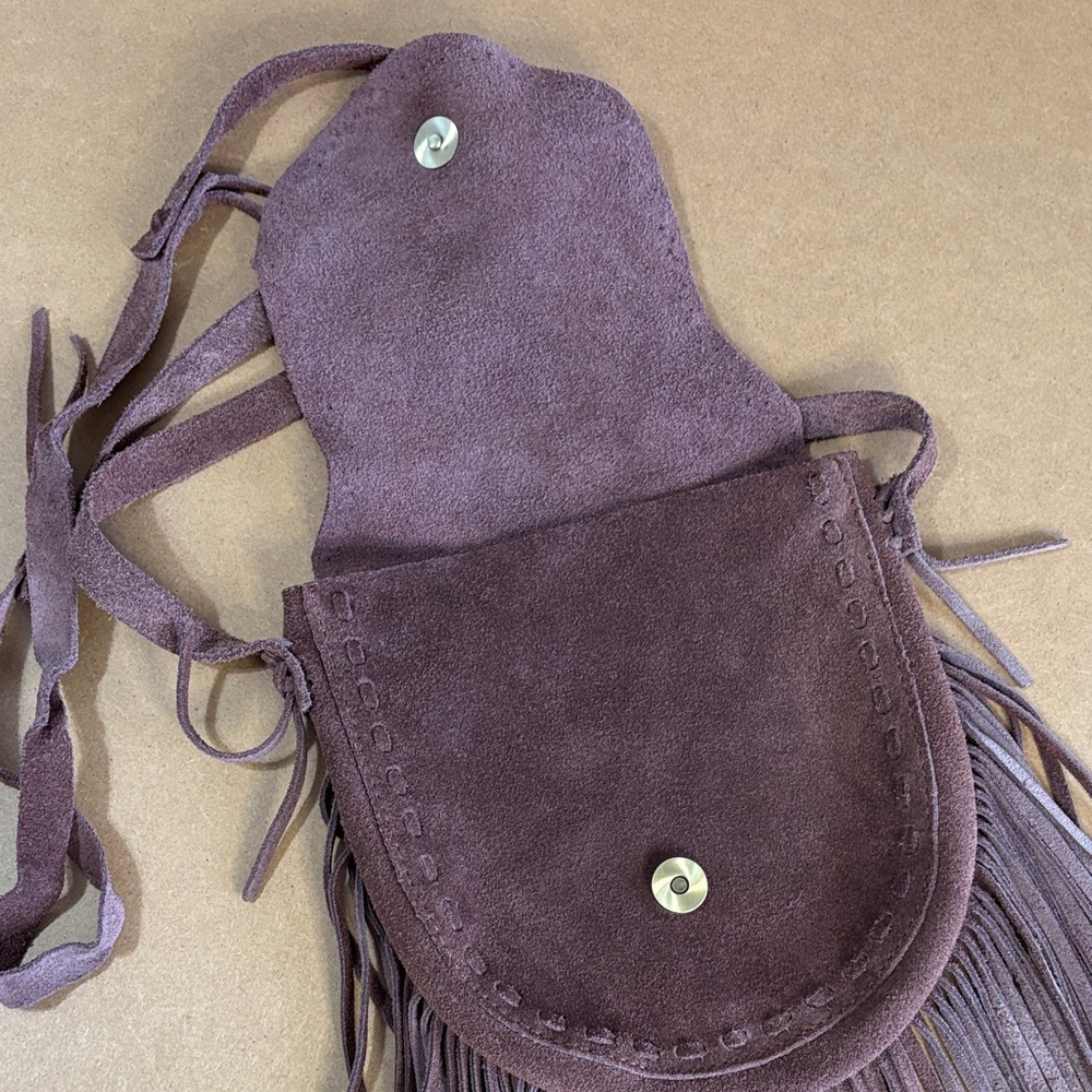 Vintage Brown Suede Crossbody Mini Bag Boho Y2K Festival Western Cowgirl Fringe - Picture 5 of 11